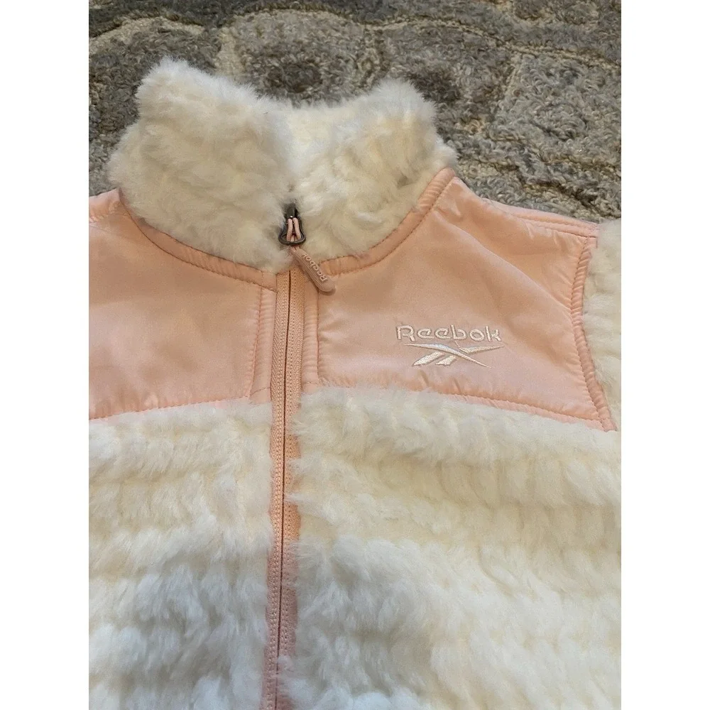 Reebok Coat Jacket Girls 5/6 White Pink Fleece NEW 95$ Zipper Mock Neck